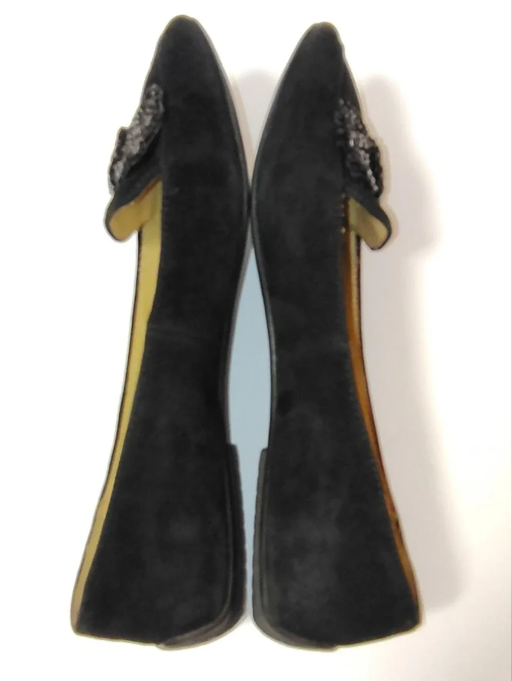 Talbots Women's Francesca Beaded Bow Suede Driving Moccasins Slip-On Flat Black